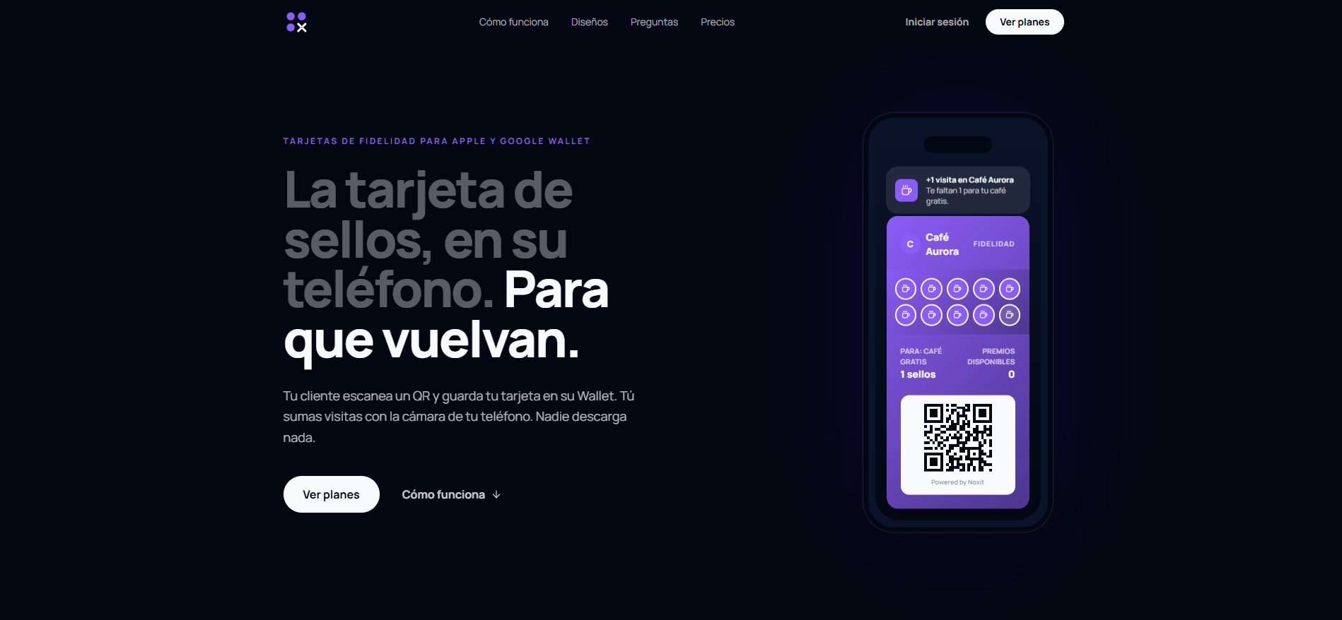 Tarjeta de sellos de Café Aurora guardada en un teléfono, con código QR para sumar visitas
